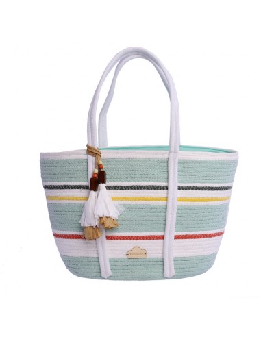 Cesta de Ráfia Listrada com Pingentes...