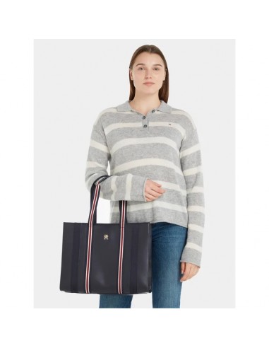 Bolso Tote Tommy Hilfiger Cinta Distintiva, Mediano, Azul
